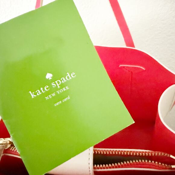 KATE SPADE | "Arbour Hill Elodie" Purse Nude Beige Bright Coral + Long Strap - Picture 12 of 14